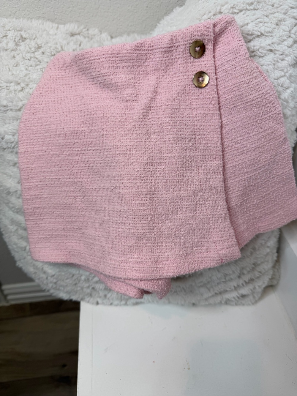 Zara Pink Textured Wrap Skort with Button Detail